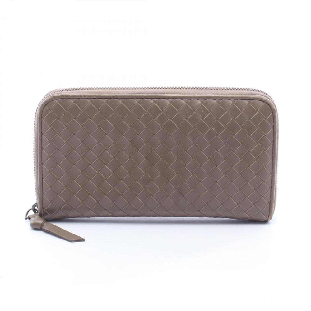 Bottega Veneta Intrecciato Round Zip Wallet Leather Gray